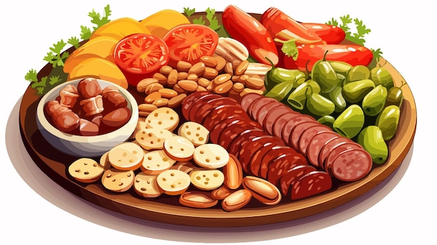 Vector colorful cartoon vector illustration of a platter of food