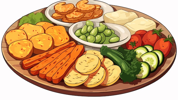 Vector colorful cartoon vector illustration of a platter of food