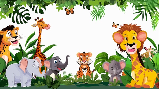 Vector colorful cartoon wild animals background vector illustration