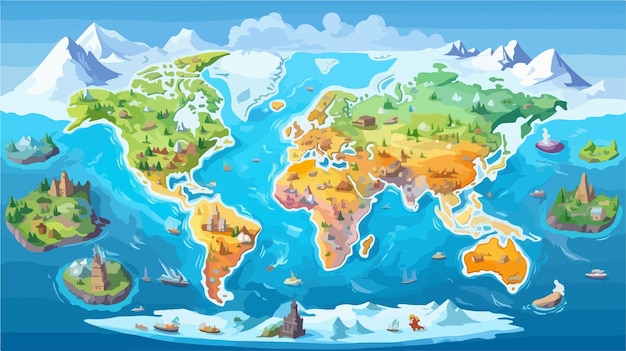 Vector colorful cartoon world map vector illustration