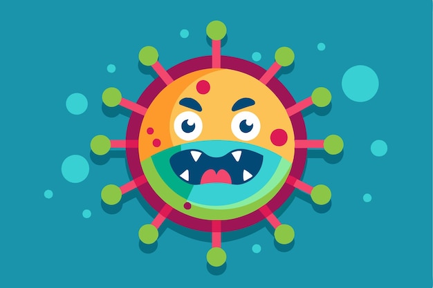 Vector a colorful and cartoonish virus character with an animated face showcasing a playful design and details virus customizable flat illustration