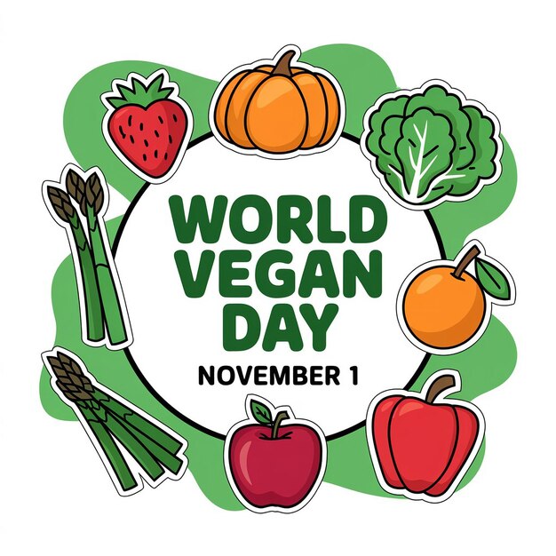 Vector colorful cartoonstyle illustration promoting world vegan day on november 1