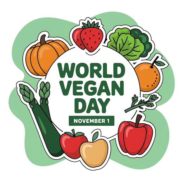 Vector colorful cartoonstyle illustration promoting world vegan day on november 1