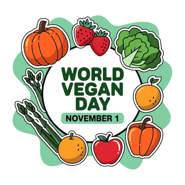 Vector colorful cartoonstyle illustration promoting world vegan day on november 1