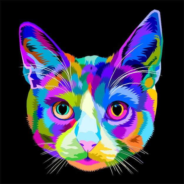 colorful cat head icon on pop art style