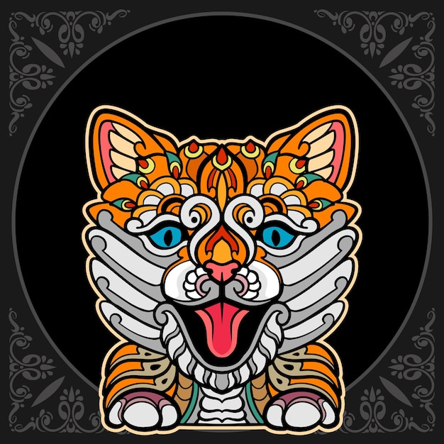 Colorful cat head mandala arts isolated on black background