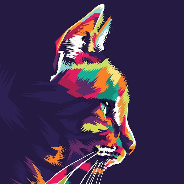 Colorful Cat Head in Pop art style