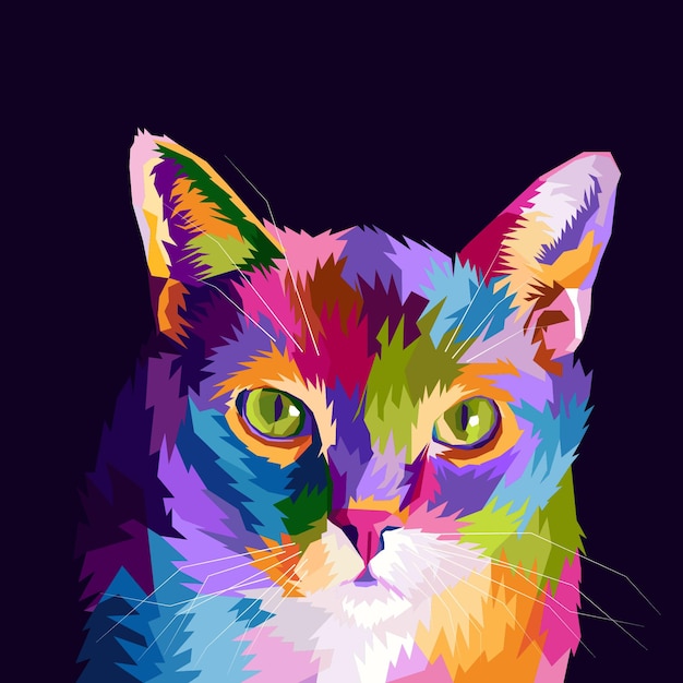 Colorful cat pop art portrait premium illustration