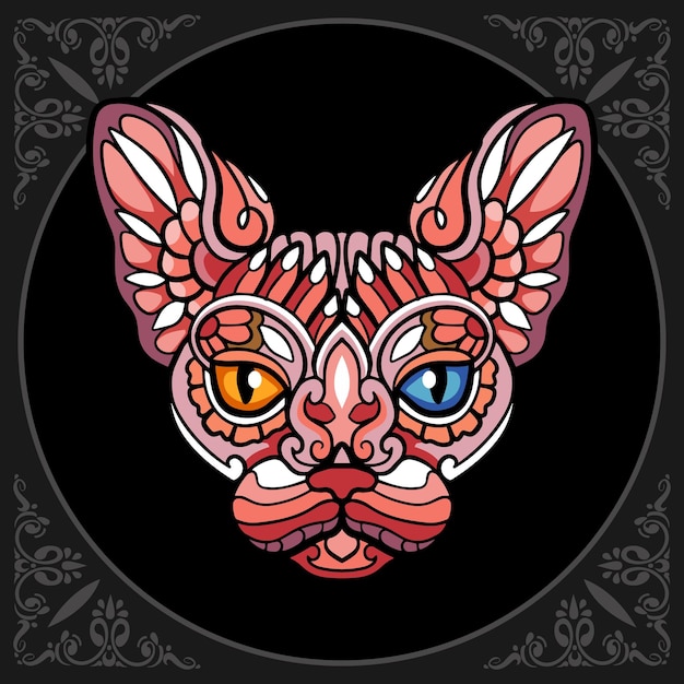 Colorful cat zentangle arts isolated on black background