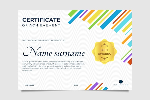 Colorful certificate of achievement design template, vector illustration geometric style