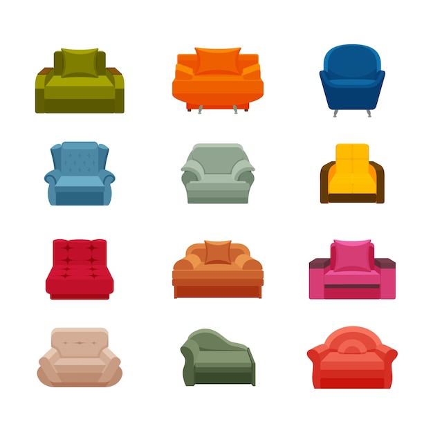 Colorful chair set. Collection of furniture for home interiors