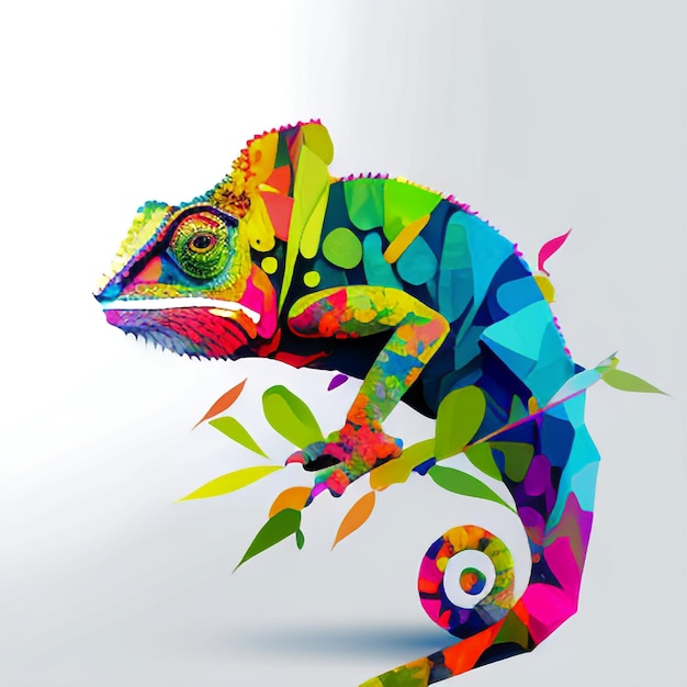 A colorful chameleon with a green head and a pink head.