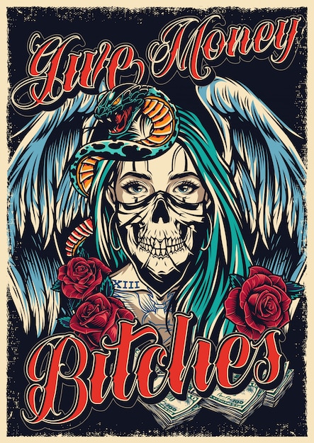 Vector colorful chicano tattoo poster