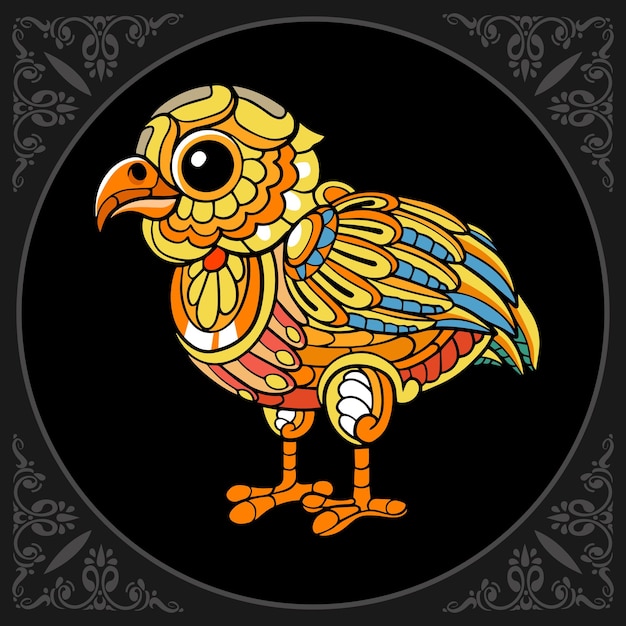 Colorful chick zentangle arts isolated on black background