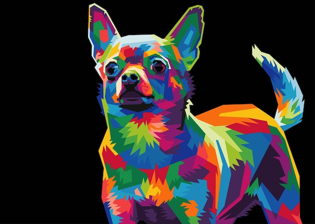 Colorful chihuahua dog head with cool isolated pop art style backround WPAP style