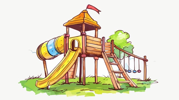 Vector colorful children playground tube and tower vector illustration