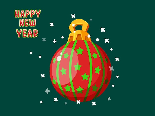 Colorful Christmas Ball with Happy Newyear text effects Symbol of happy new year christmas celebration winter Vector card flat design