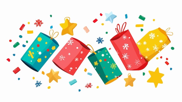 Colorful Christmas Crackers on White Background