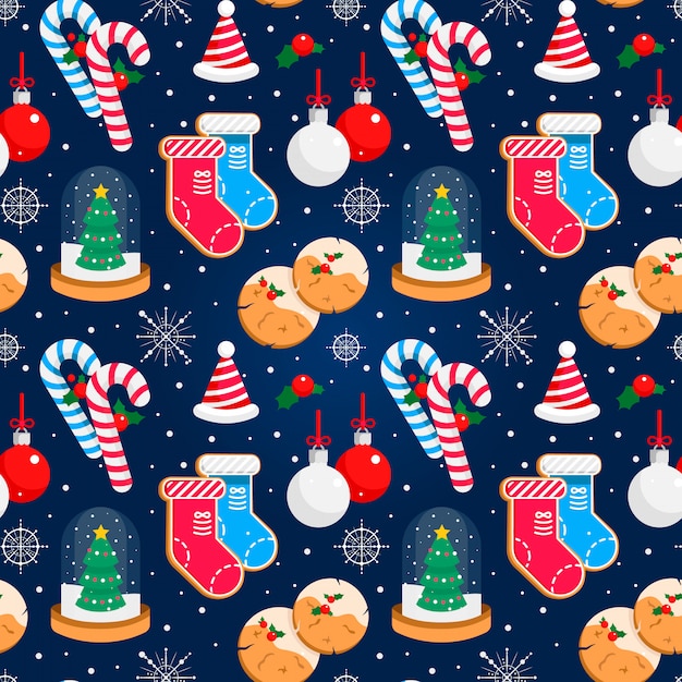 Colorful christmas seamless vector background with decorations