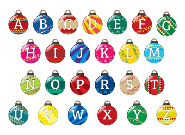 colorful christmas tree balls decoration font