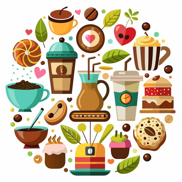 Vector colorful circle of coffee and sweet treats