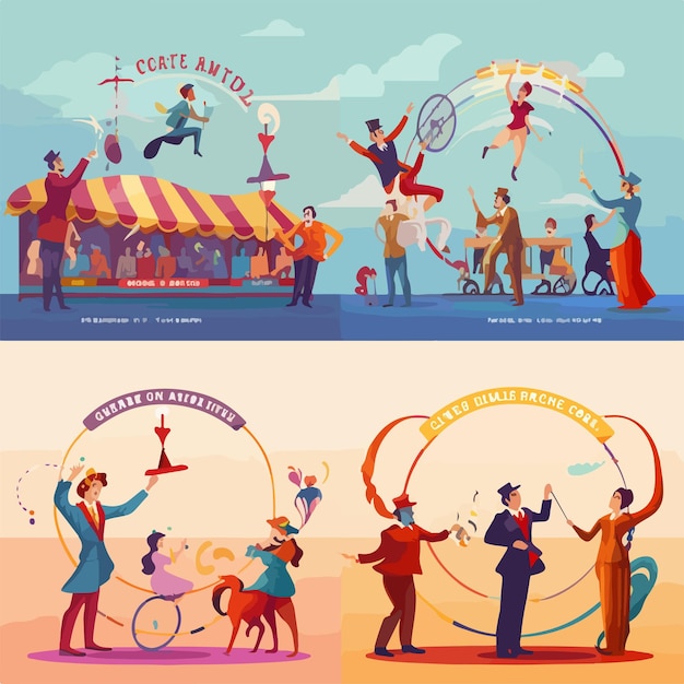 Vector colorful circus show posters collection for entertainment events promotion