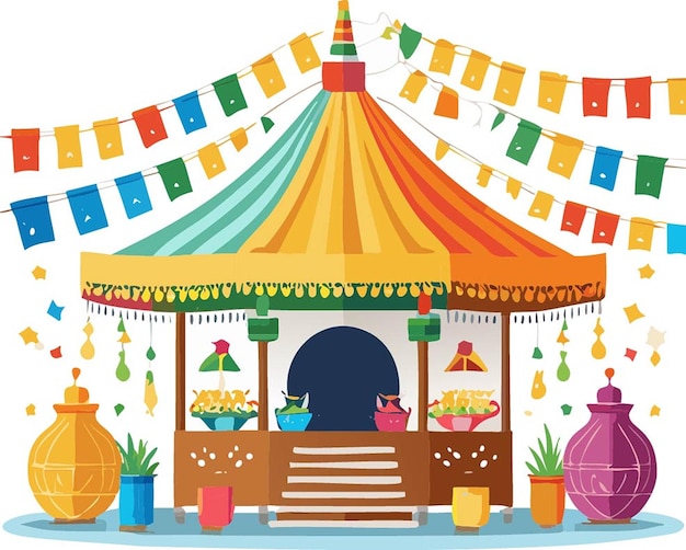 Vector a colorful circus tent with a picture of a party inside