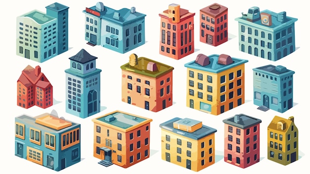 Colorful City Building Blocks Cartoon Vector Illustration