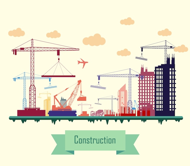 Colorful city Construction Site flat design