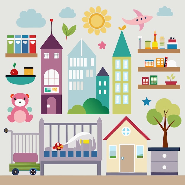 Colorful Cityscape with Playful Details for Kids