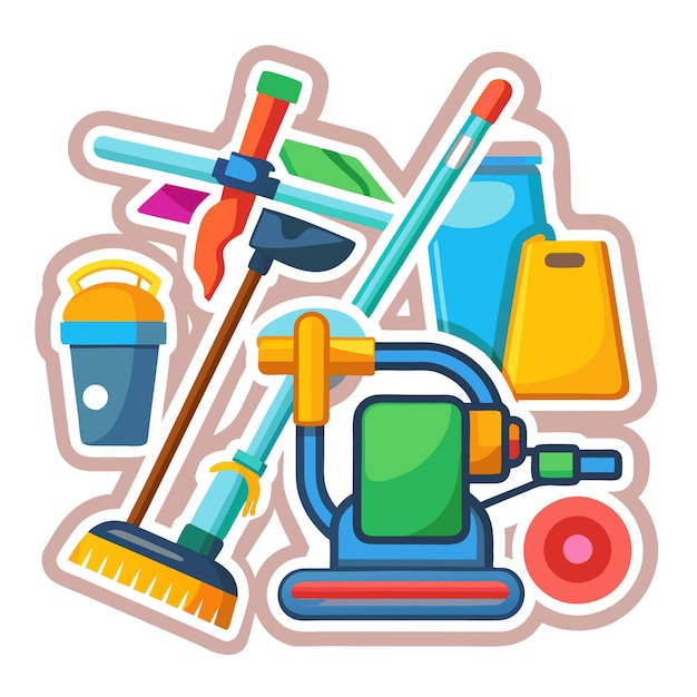 Vector colorful cleaning supplies stickers