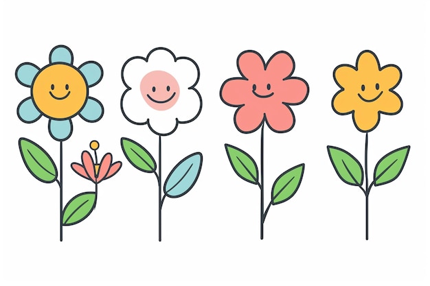 Colorful Clip Art Smiling Flowers