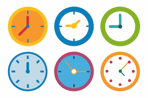 Vector a colorful clock with different colored clocks and the time is 7  15