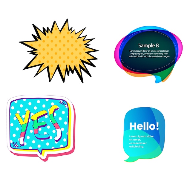 Vector colorful clouds speech bubbles with expressions