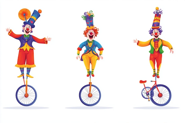 Vector colorful clowns set in different poses