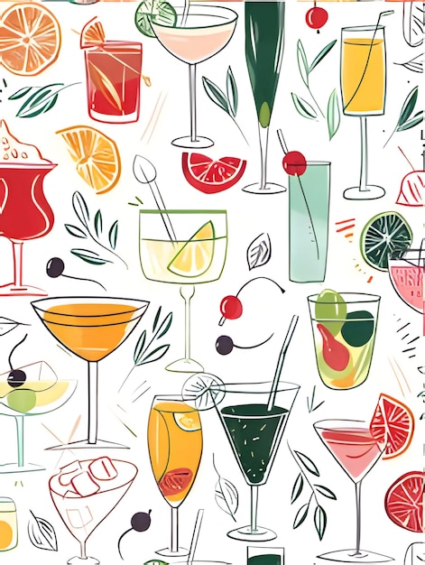 Colorful Cocktails Illustration