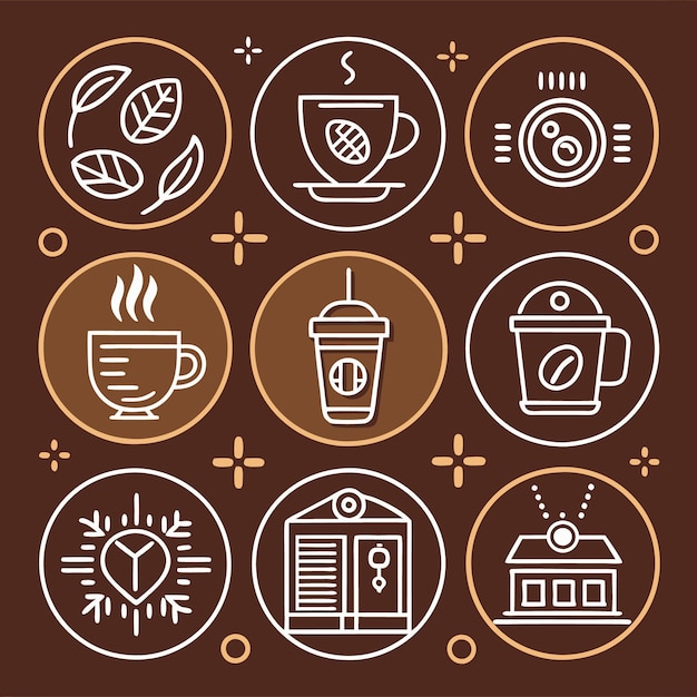 Colorful Coffee Icons Featuring Various Coffee Cups and Drinks