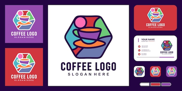 Colorful coffee logo vector template illustration with business card template design