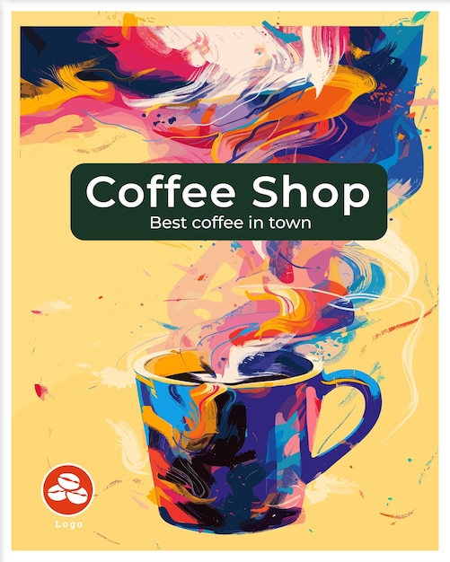 Vector colorful coffee shop poster with abstract artxa