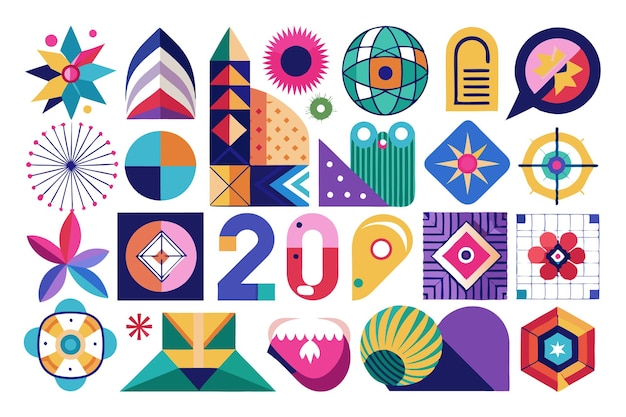 Vector a colorful collage of geometric shapes and patterns with various designs