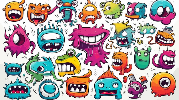 Vector a colorful collection of cartoon characters including monsters and monsters