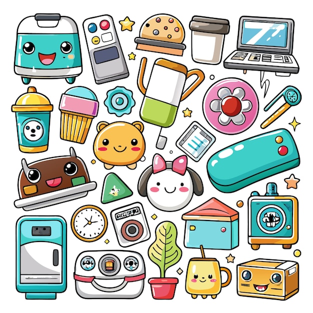 A colorful collection of cute household items and gadgets