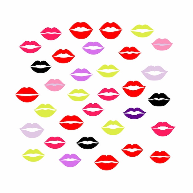 a colorful collection of lips and lips with a white background