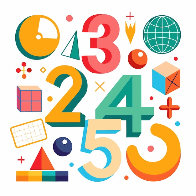 Vector a colorful collection of objects including the number 4 and 7