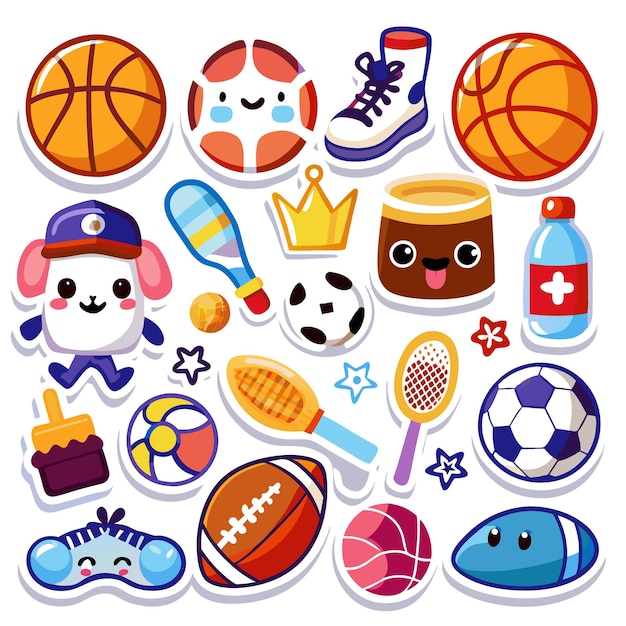 A colorful collection of playful sports and activitythemed stickers