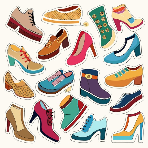 Vector colorful collection of shoes trendy footwear designs for every style