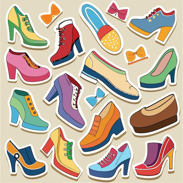 Vector colorful collection of shoes trendy footwear designs for every style