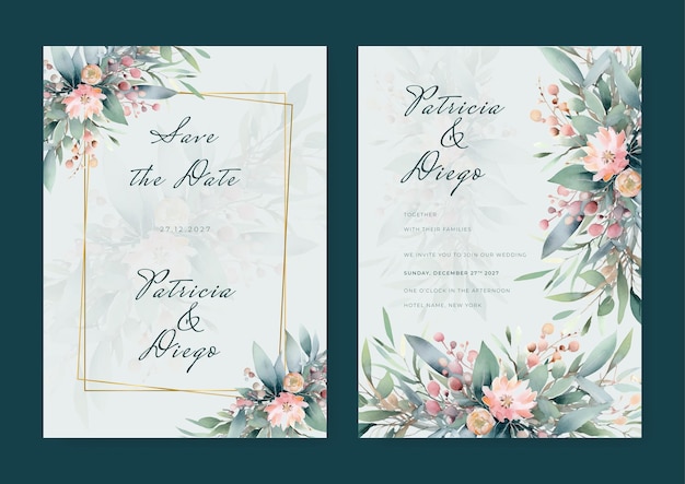 Vector colorful colourful floral flower beautiful hand drawn wedding invitation card watercolor