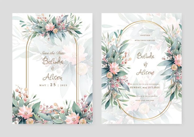 Vector colorful colourful floral flower beautiful hand drawn wedding invitation card watercolor