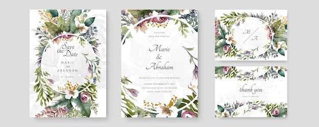 Vector colorful colourful floral flower vector hand drawn floral wedding invitation template watercolor